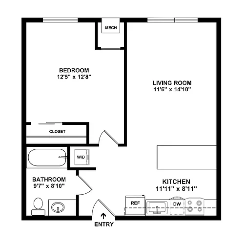 Floor plan One Bed E Workforce Housing Unit *