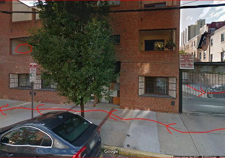 From the front door of your building (at 516 South 12th Street) to the entrance to the parking lot, it is a one-minute walk.