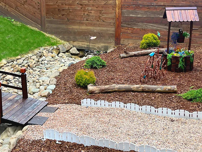 Recently renovated whimsical backyard