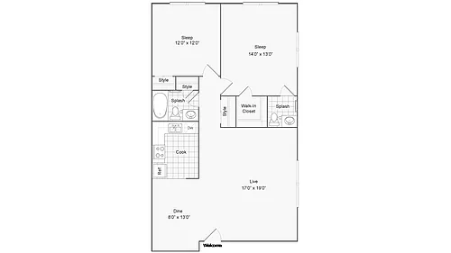Floor plan 2BR x 1.5BA - Winthrop - Chelsea