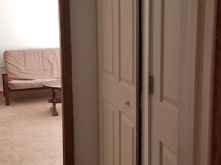 Apartment hallway with door open to livingroom