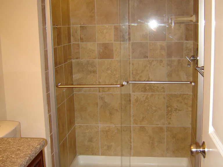 Lower-level bath with walk-in shower