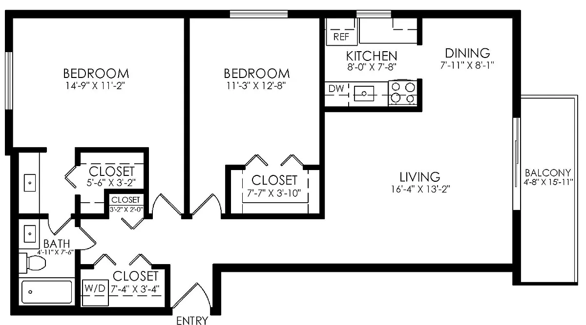 Floor plan 2 Bed x 1 Bath