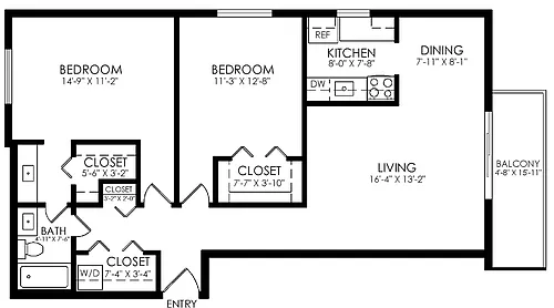 Floor plan 2 Bed x 1 Bath