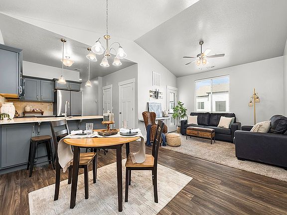 Dining, kitchen, living