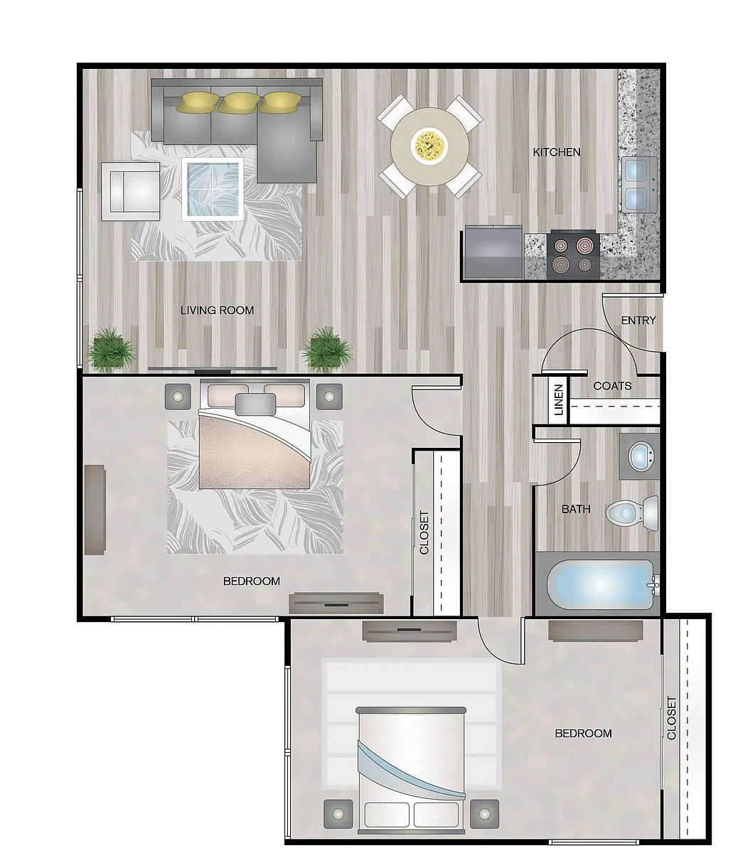 Floor plan 2 Bed, 1 Bath B1