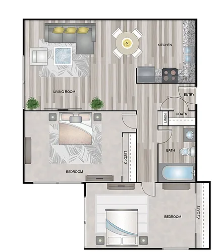 Floor plan 2 Bed, 1 Bath B1