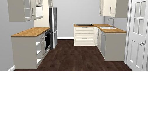 Digital rendering of kitchen remodel. Currently being renova