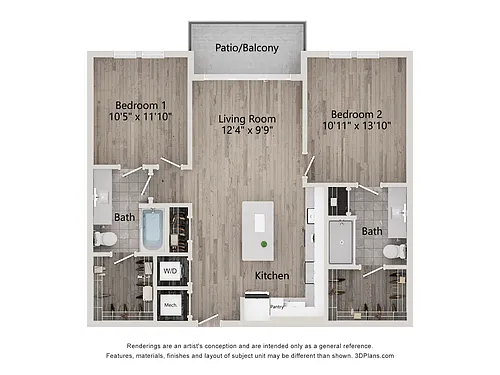 Floor plan 2 Bed/2 Bath-B2B