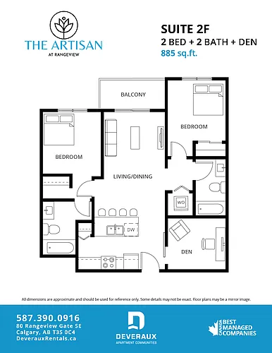 Floor plan 2 Bedroom, 2 Bathroom + Den