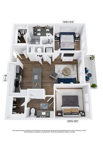 Floor plan Cordially | 2 Bed | 2 Bath