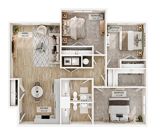 Floor plan 3-2BR Retreat Overlook