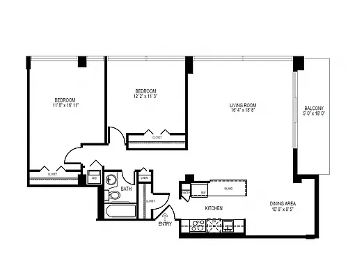 Floor plan 2 Bedroom, 1 Bath 1012 SF 21A
