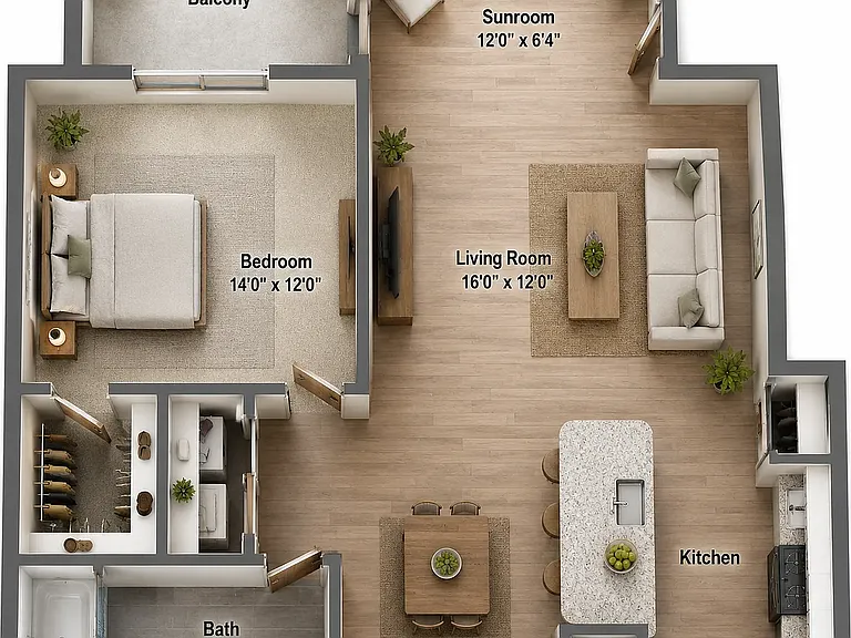 1 bed 1 bath floor plan