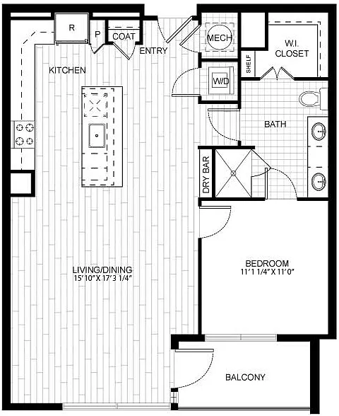 Floor plan 1 Bed/1 Bath-T_A01A