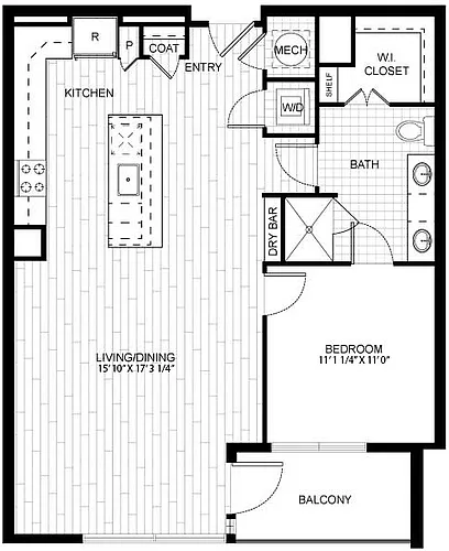 Floor plan 1 Bed/1 Bath-T_A01A