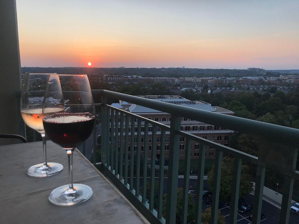 Beautiful sunset view from private, top floor balcony.