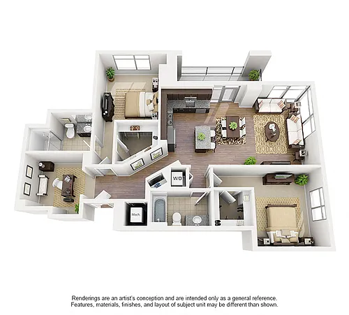 Floor plan 2 Bed/2 Bath Den-D01