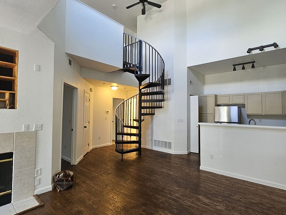 hard wood floor, spiral staircase