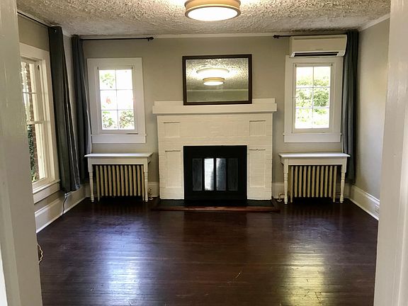 Living room with wood fireplace