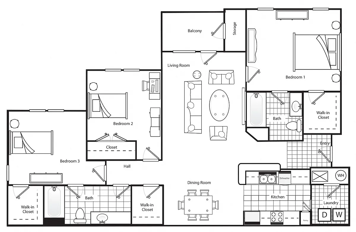 Floor plan Three Bedroom Two Bathroom