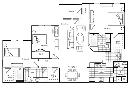 Floor plan Three Bedroom Two Bathroom