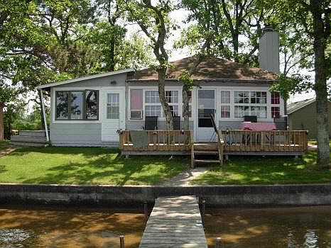lake front view of cabin