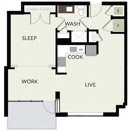 Floor plan 1 Bed + Den/1 Bath-AD2