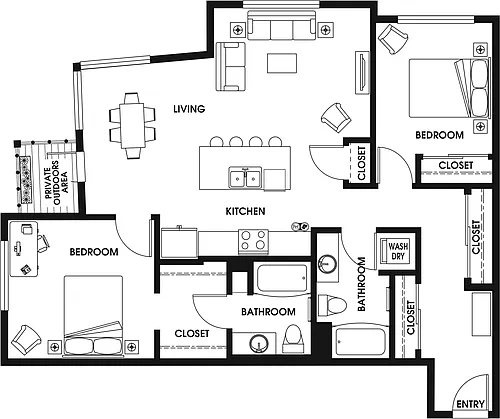 Floor plan 2 Bed/2 Bath ARCH-C1