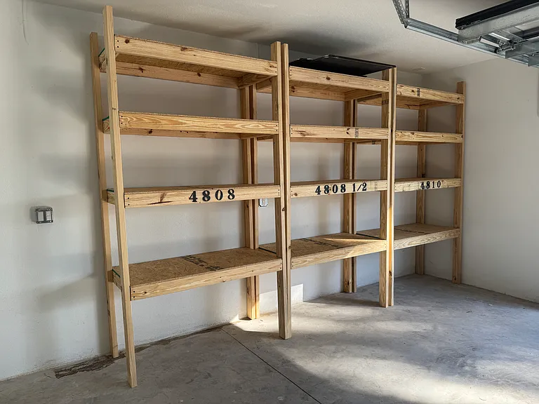 Each unit has a large dedicated shelf for extra storage in the garage.
