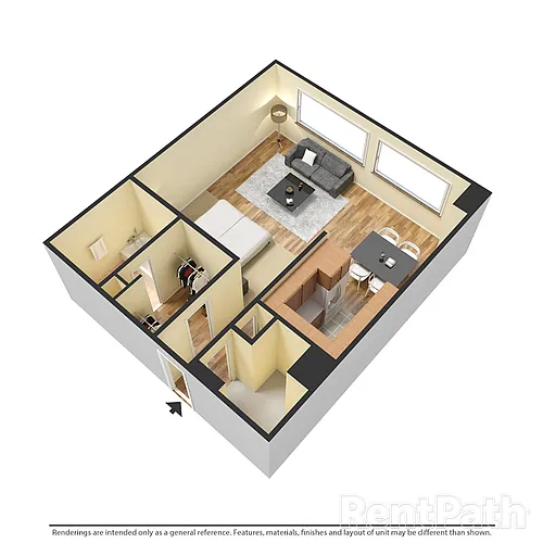 Floor plan 0E1A - Efficiency, 1 Bath