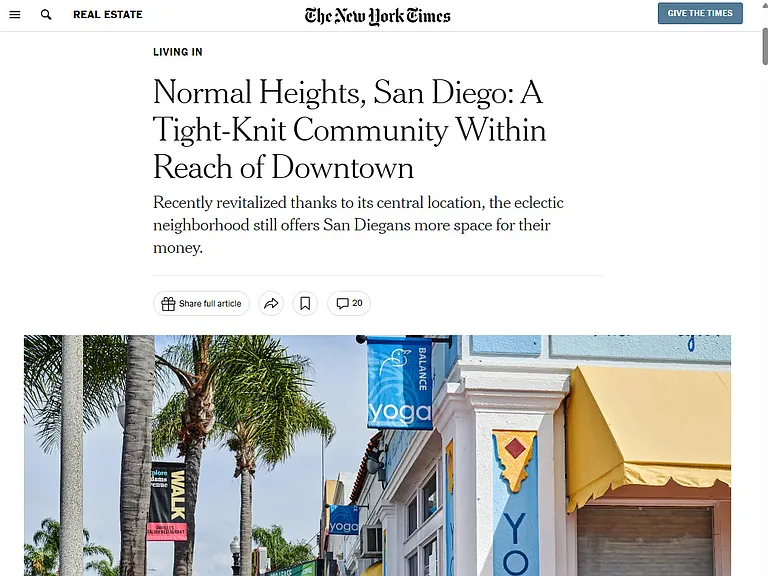Normal Heights NYT article!