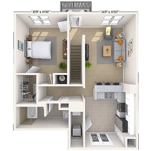 Floor plan Traditional 1x1 859 SF
