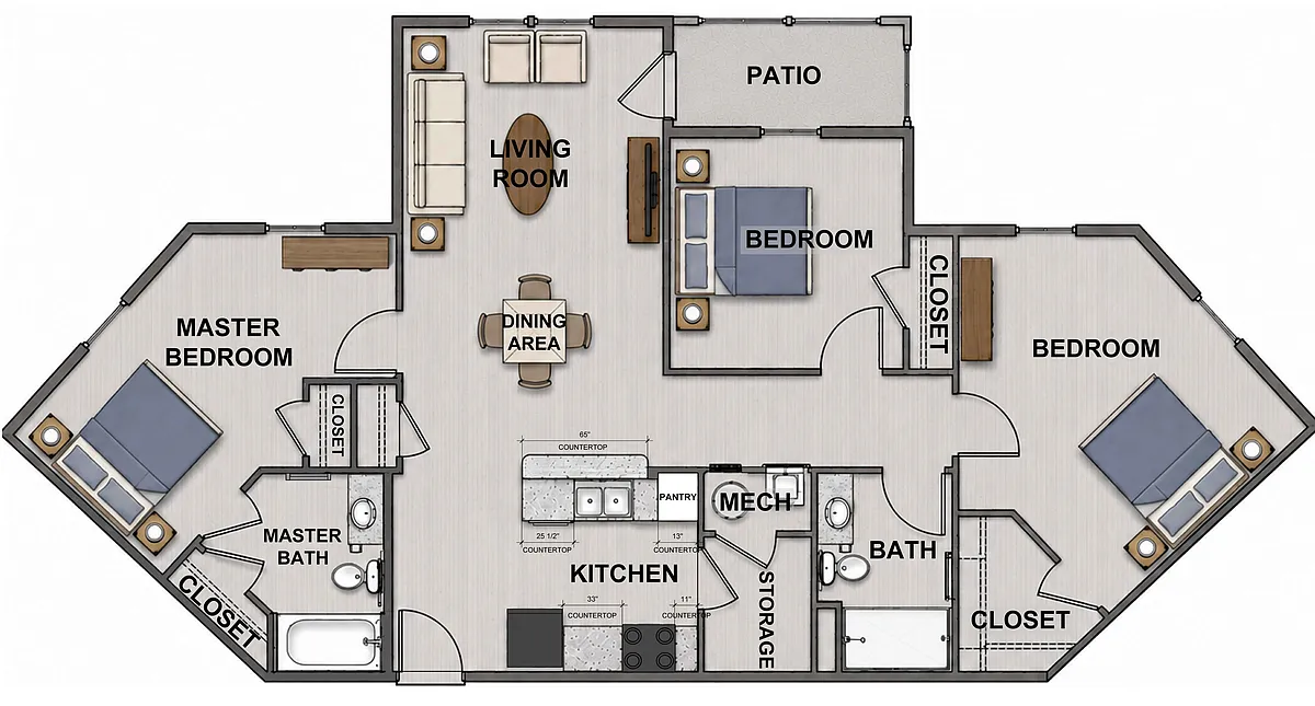 Floor plan 3 bedroom 70%