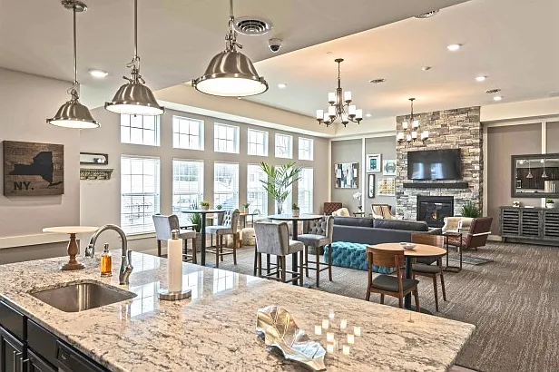 The community room's granite island is perfect for entertaining