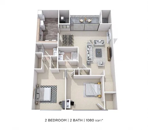 Floor plan Two Bedroom 2 Bath - 1,080 sqft