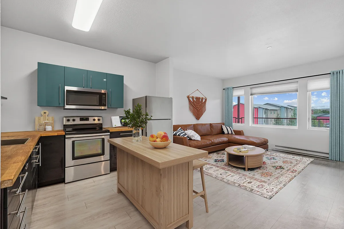 1-bed Kitchen and Living - Red Table - Red Table Apartments