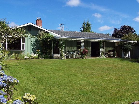 Exterior back of home with covered patio.