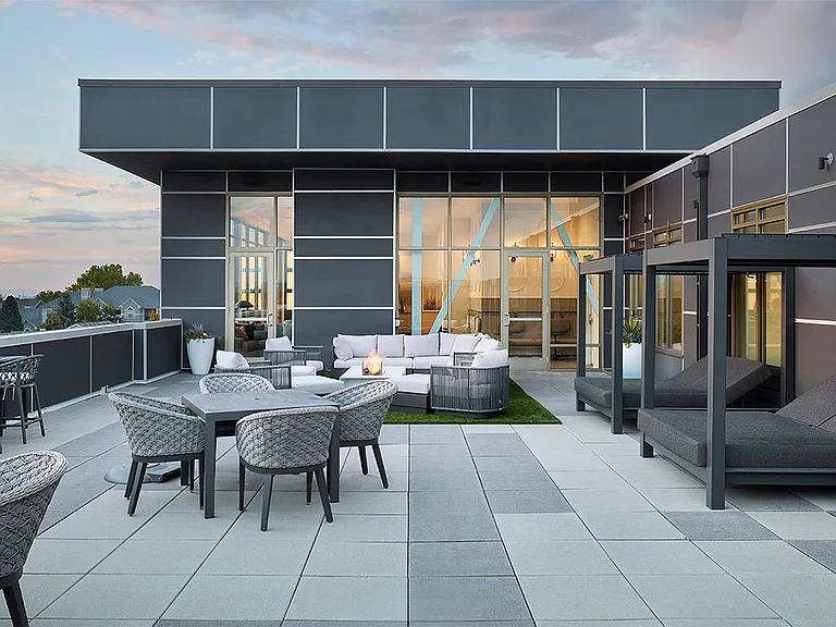 Apartment community rooftop deck at Griffis at Fiddler's Green in Centennial, Colorado.