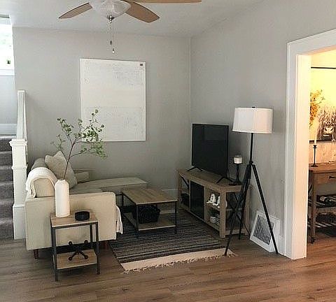 living room open to dining