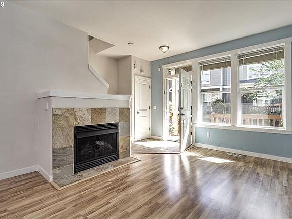 Living area and fireplace