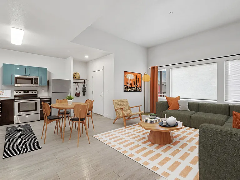 2-bed Kitchen and Living - Red Table
