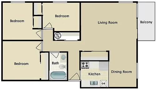 Floor plan 3 Bed 1 Bath