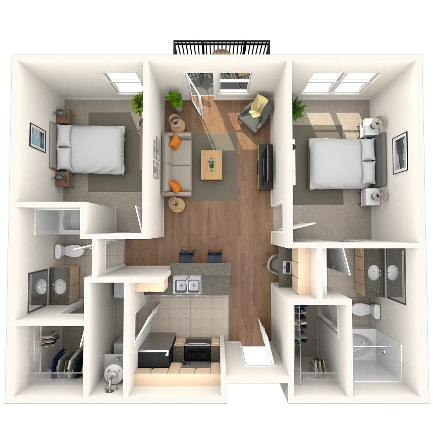 Floor plan Traditional 2x2 950-1062 SF