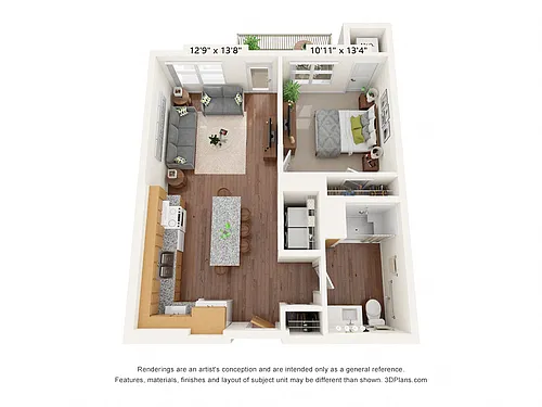 Floor plan One Bedroom E (ADA)