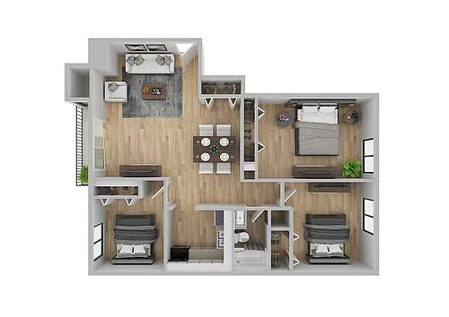 Floor plan 3 Bedroom / 1 Bathroom
