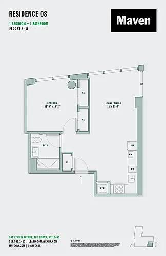 Floor plan 1 Bed/1 Bath-A14