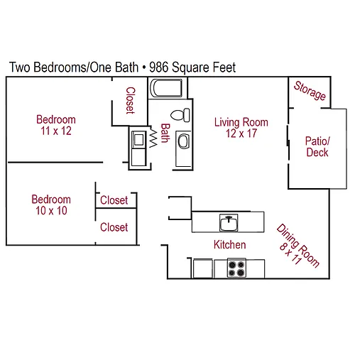 Floor plan 2 Bedroom 1 Bath
