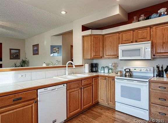 Kitchen is open to family room. Lots of counter space.