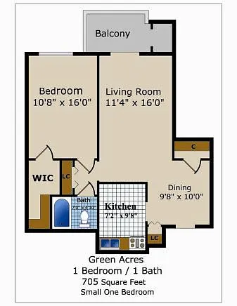 Floor plan One Bedroom One Bath